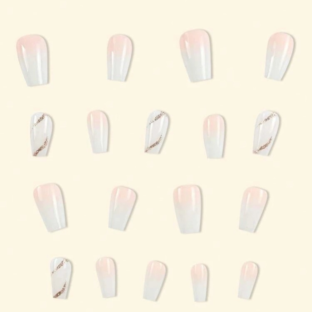 Cream Press-On Nails with Elegant Ombré Marble and Glitter Accents - Picture 3 of 5